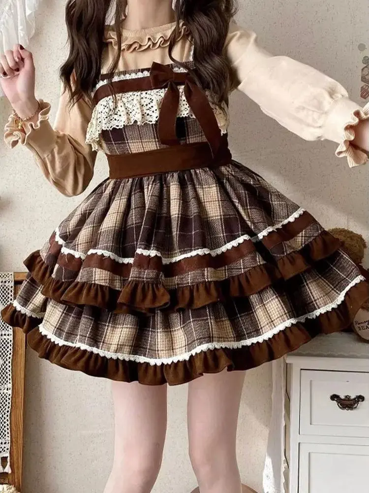 Princess Style Lolita Skirt Set Women's Cute Wind Autumn Winter Small Size Japanese Style Puffy Cake Skirt Two Piece Set