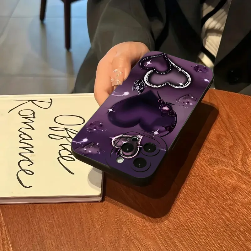 Purple Heart-Shaped Design TPU Phone Case For iPhone 17 16 Pro Cases iPhone 16E 11 12 13 14 15 Pro Max XS X XR 7 8 16 Plus Cover view 4