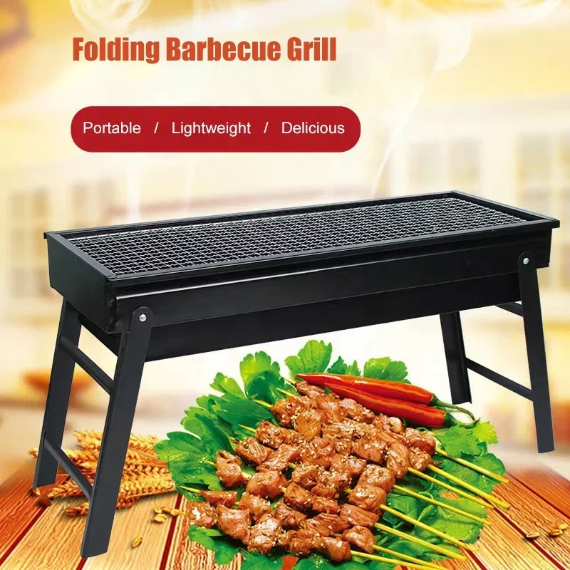 Folding Outdoor Barbecue Charcoal Grill Portable BBQ Grill Lightweight Smoker Grill for Camping Picnics Garden Beach Party