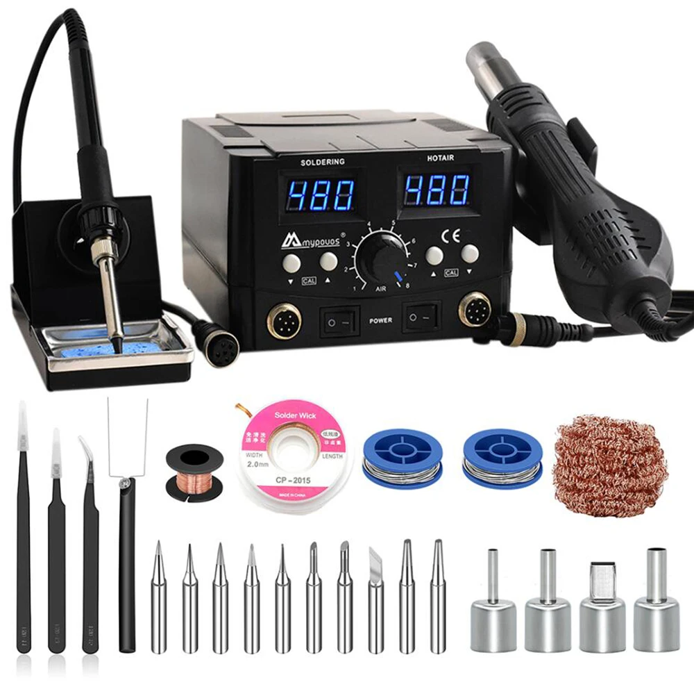 2 IN 1 800W LED Digital Soldering Station Hot Air Gun Rework Station Electric Soldering Iron For Phone PCB IC SMD BGA Welding