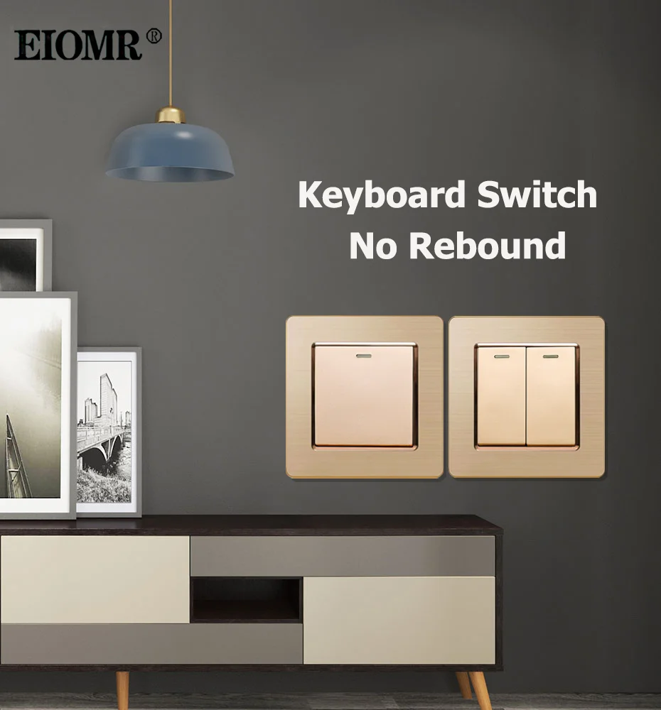 EIOMR 16A الاتحاد الأوروبي الجدار المقابس الكهربائية والمفاتيح الفاخرة الذهب لوحة من الفولاذ المقاوم للصدأ مخرج طاقة التيار المتناوب 110 ~ 250 فولت تحسين المنزل