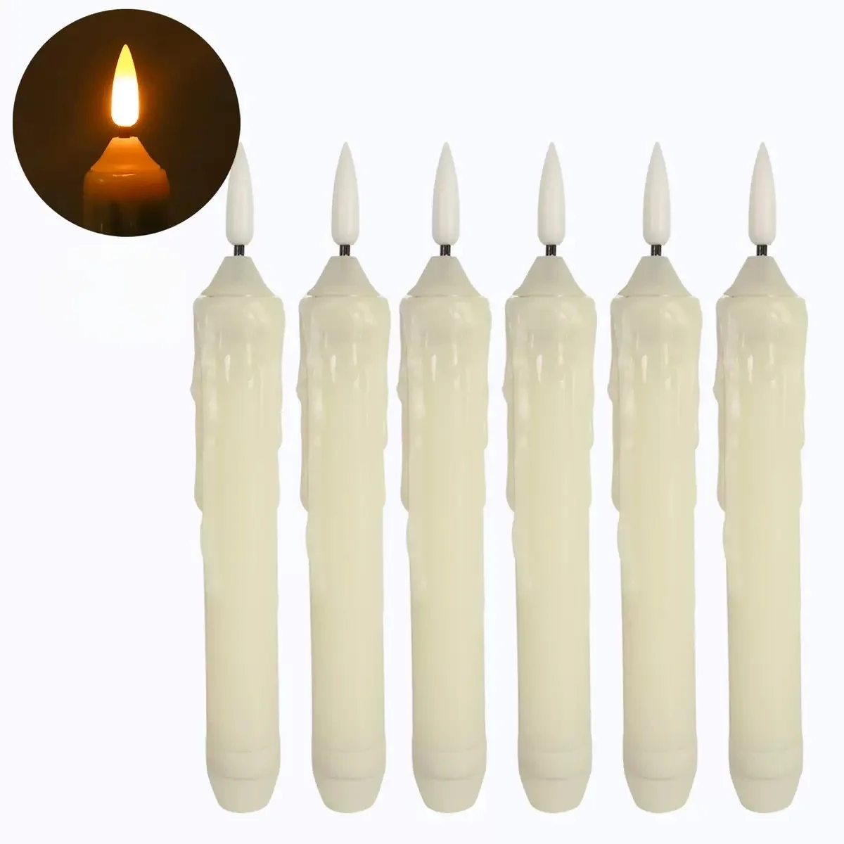 

3D Wick LED Taper Candles Battery Operated Simulated dripping wax Stick Candle Flicking candlesticks H15.5cm Party Church Table