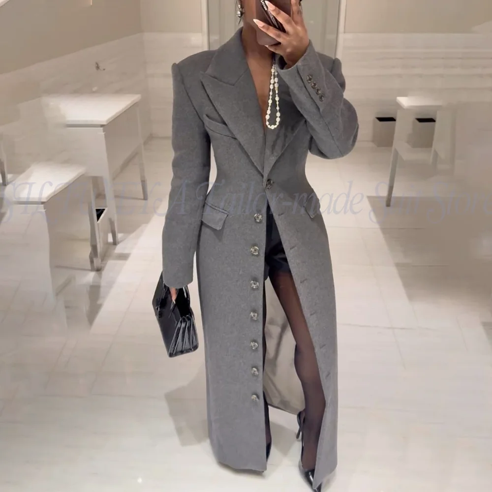 Luxury Women 1 Piece Grey Jacket Boutique Smart Casual Female Blazer High Quality Office Lady Long Coat Trajes De Mujer Elegante