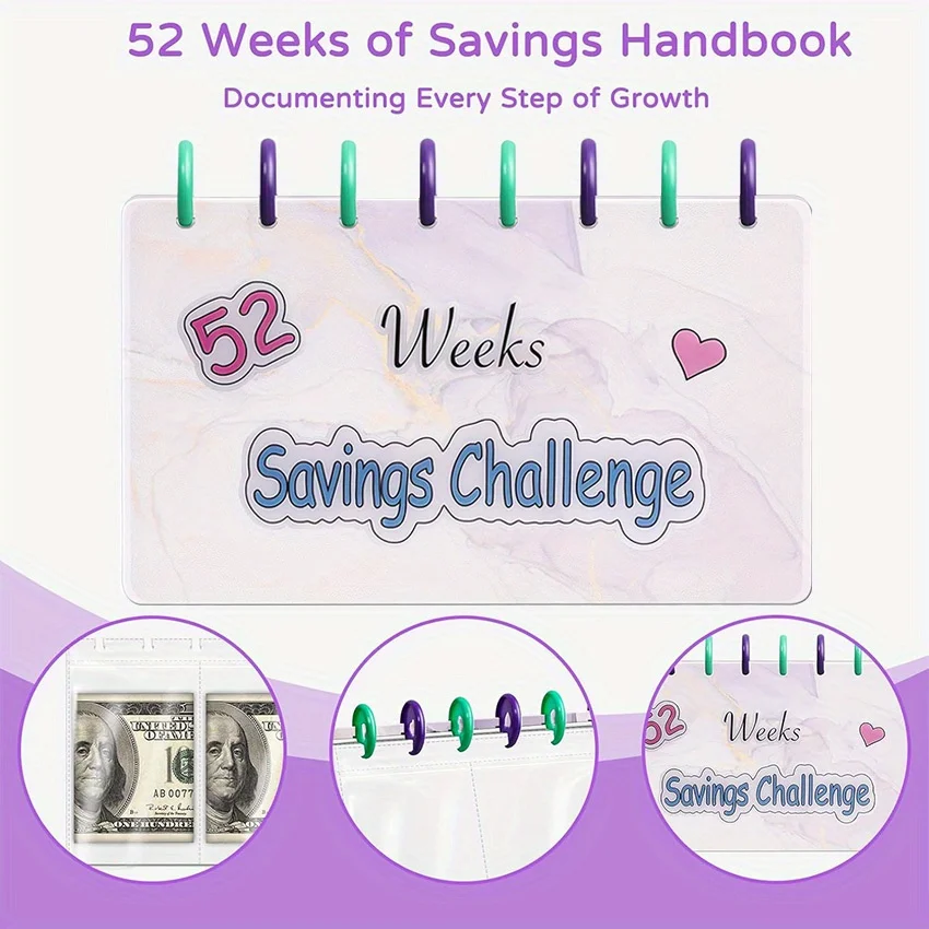 1pc 52 Week Money Saving Challenge Binder Reusable Budget Binder Storage Challenge Book Toy