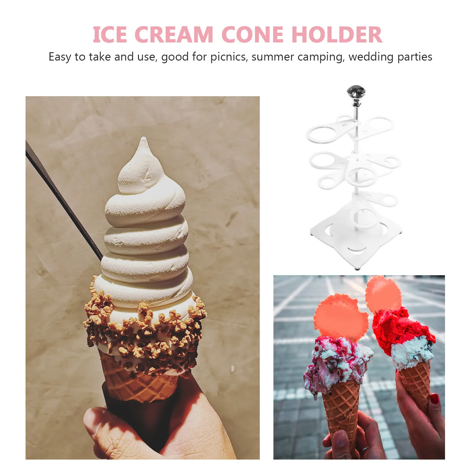 Acrylic Ice Cream Cone Display Stand Holder for Dessert Sushi Roll Popcorn Snack Party Wedding Baby Shower Picnic Camping 6