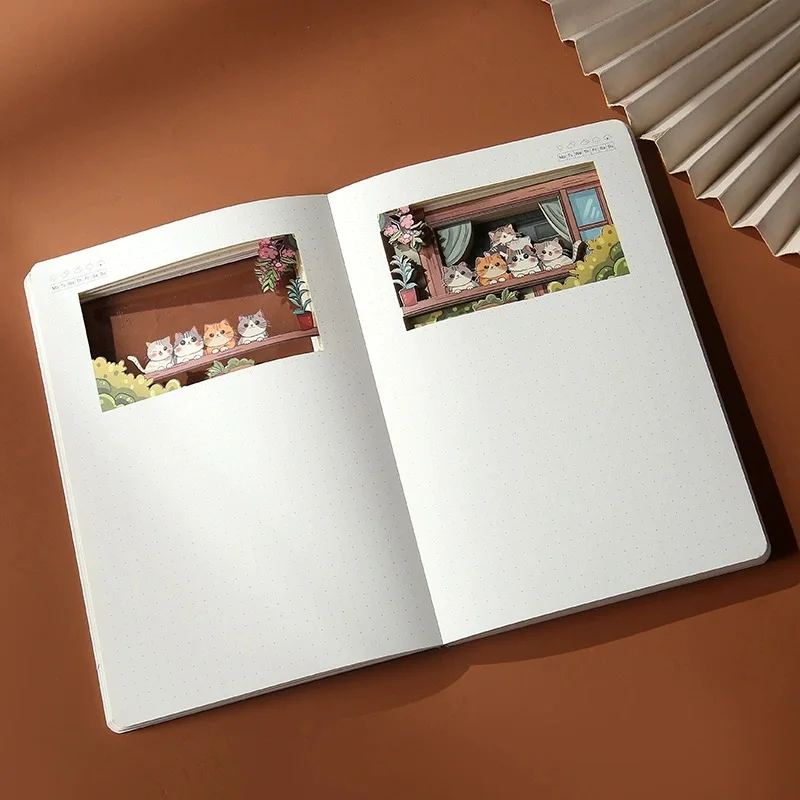 Uroczy notatnik A5 z papieru wycinanego 3D w kształcie kotka, dziennik z kreskówkami, prezent dla ucznia, zeszyt. — zdjęcie produktu 3