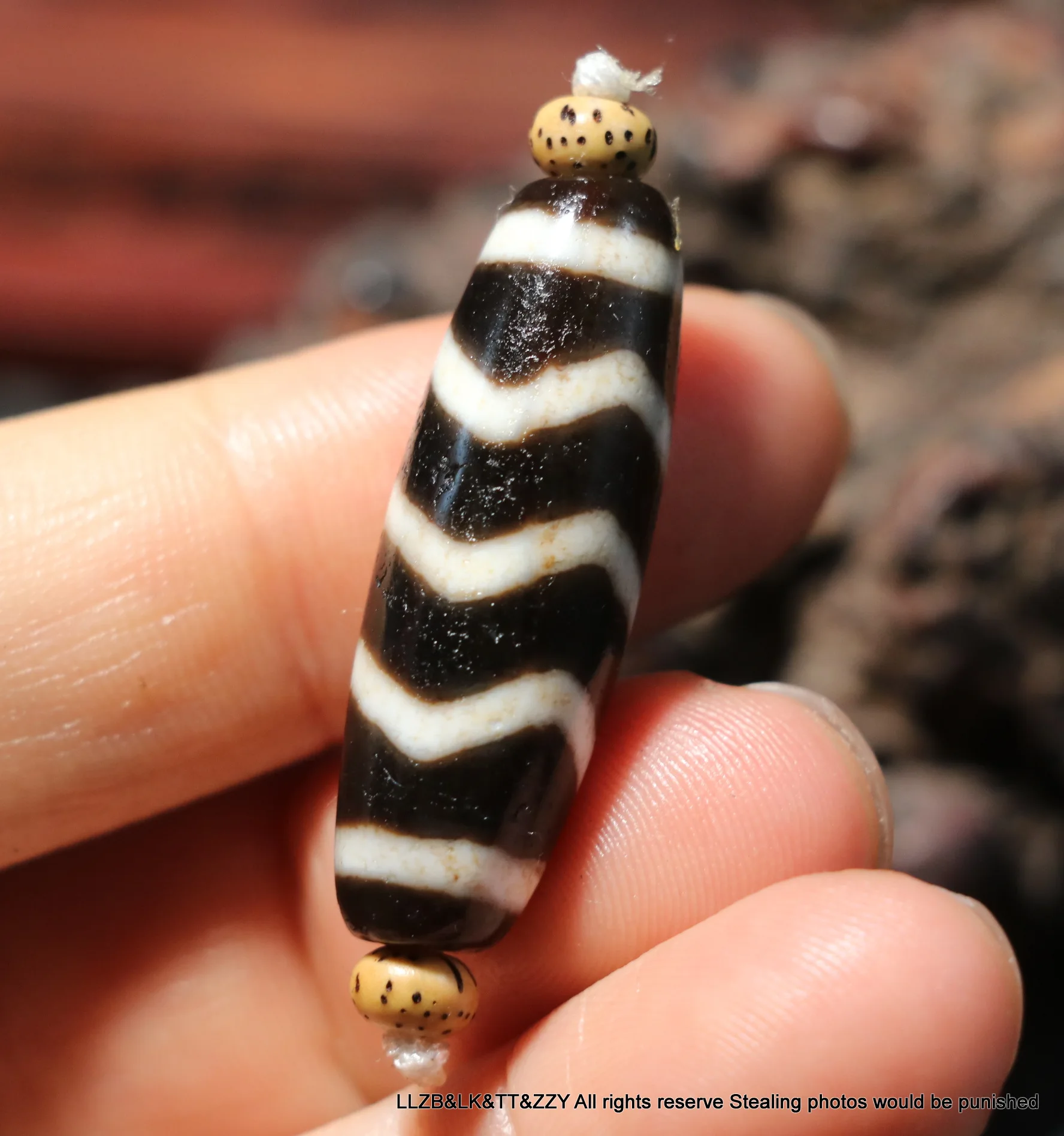 Magic Power Tibetan Old Agate  wealth  water wave dZi Bead Amulet  Timestown