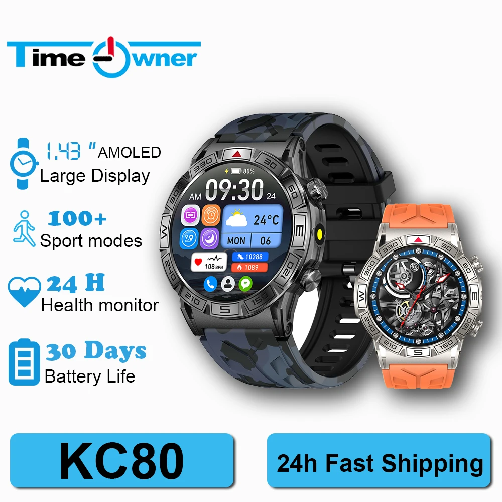 Proprietário de tempo relógio inteligente de 1,43 polegadas relógio inteligente ao ar livre, equipamento de expedição profissional, smartwatch KC80 à prova d'água IP68