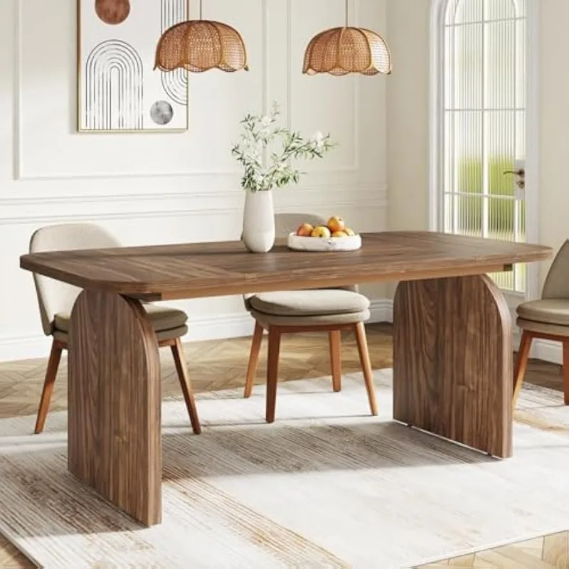 

63-inch rectangular dining table, suitable for 4 people, large luxury farmhouse kitchen dinner table, wooden family dinner table