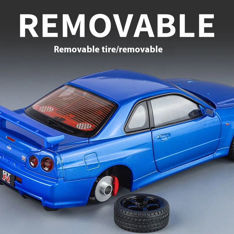 Odlewany model samochodu Nissan Skyline GT-R R34 w skali 1:18 – bardzo szczegółowa replika kolekcjonerska – wybór prezentów dla chłopców