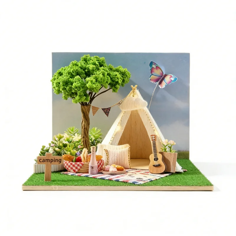 Kit puzzle 3D creativo in legno OUZEY - Costruisci la tua ruota della promessa estiva con case in miniatura, decorazione unica per la camera degli adolescenti