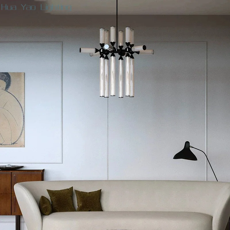 Designer Glass Tube Chandelier Modern Living Room Pendant Lamp For Bedroom Bedside Cafe Home Decor LED Dining Room Hanging Lamp