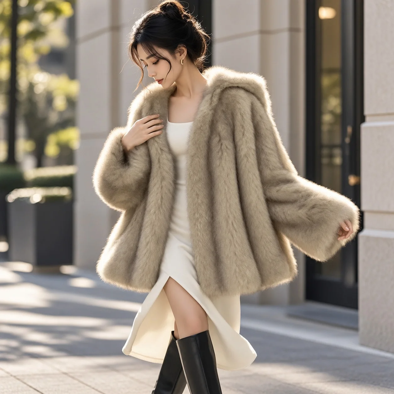 Collarless No Hood Coat Long Sleeve Princess Sleeve Elegant Long Length Commuter Chic Women Coat with Sexy Spring Jacket