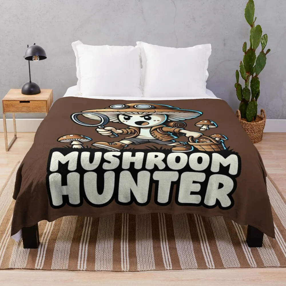 

Mushroom Hunter Cartoon Character Anime Kawaii Nature Fun Throw Blanket Quilt Thermals For Travel for winter Custom Blankets