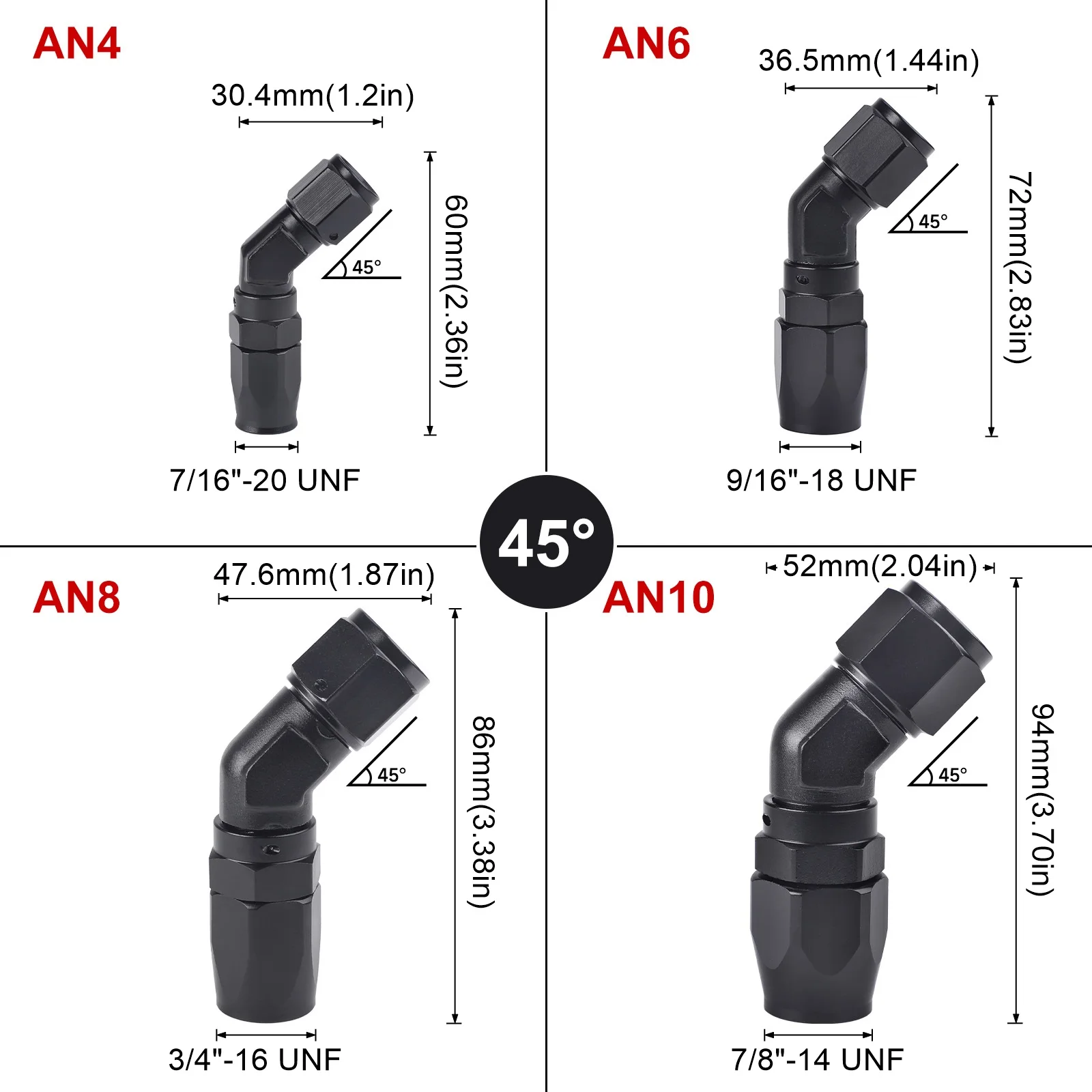 Black AN4 AN6 AN8 AN10 Aluminum Forged Type Swivel Hose End Fitting Adapter 45 Degree 90 Degree For Car CPE Oil Cooler Fuel Line