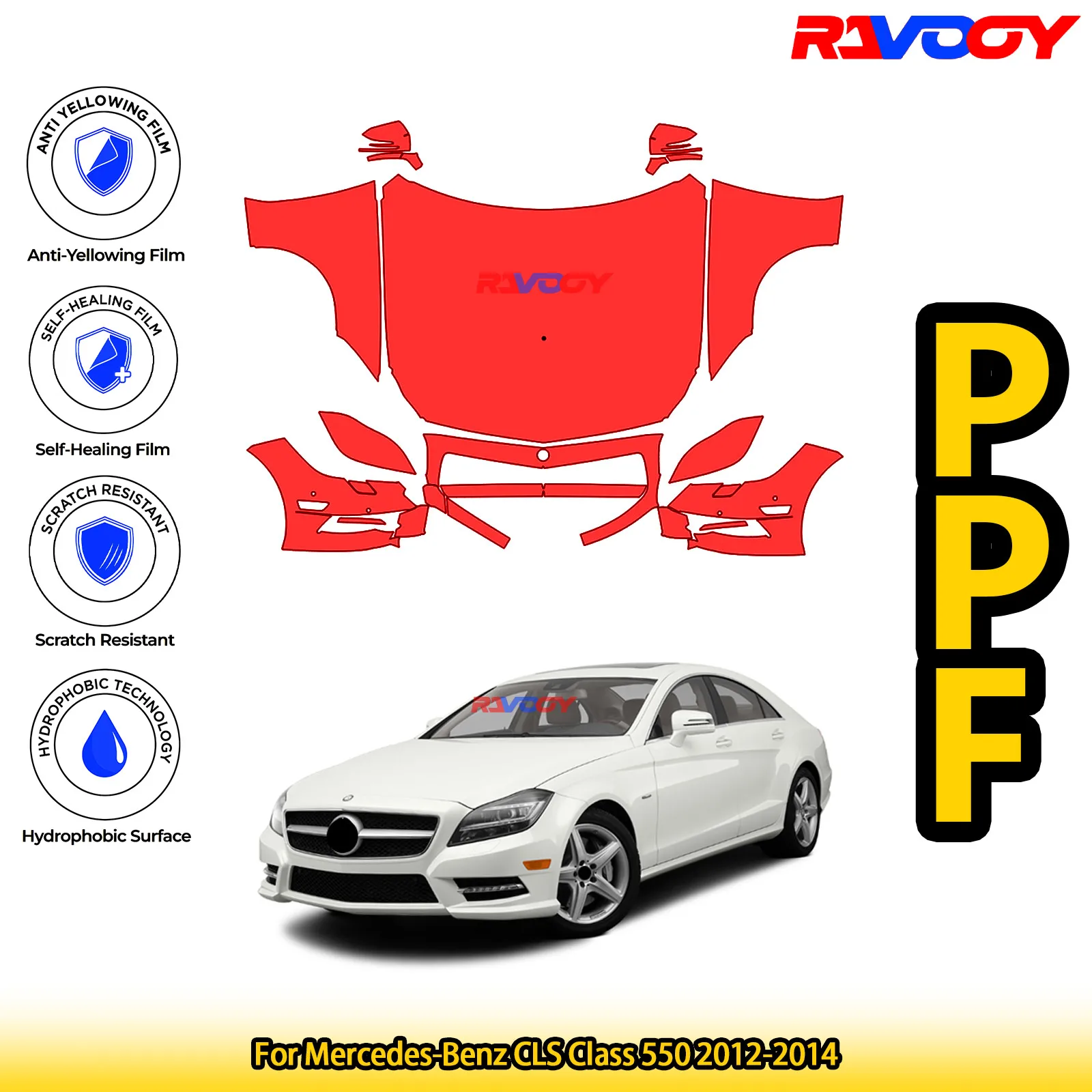 

For Mercedes-Benz CLS Class 550 2012-2014 Glossy Matte Black Precut front PPF Kit Paint Protection Film
