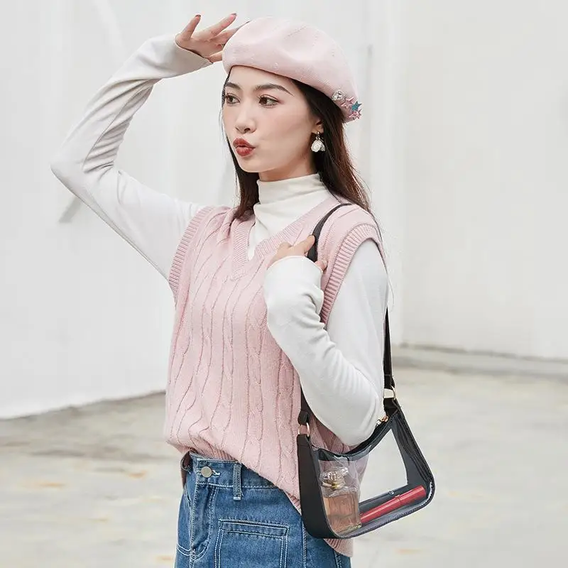 Transparent Waterproof Zipper Shoulder Purse Clear Underarm Bag Handbag for Business Office Meetings Daily Commute