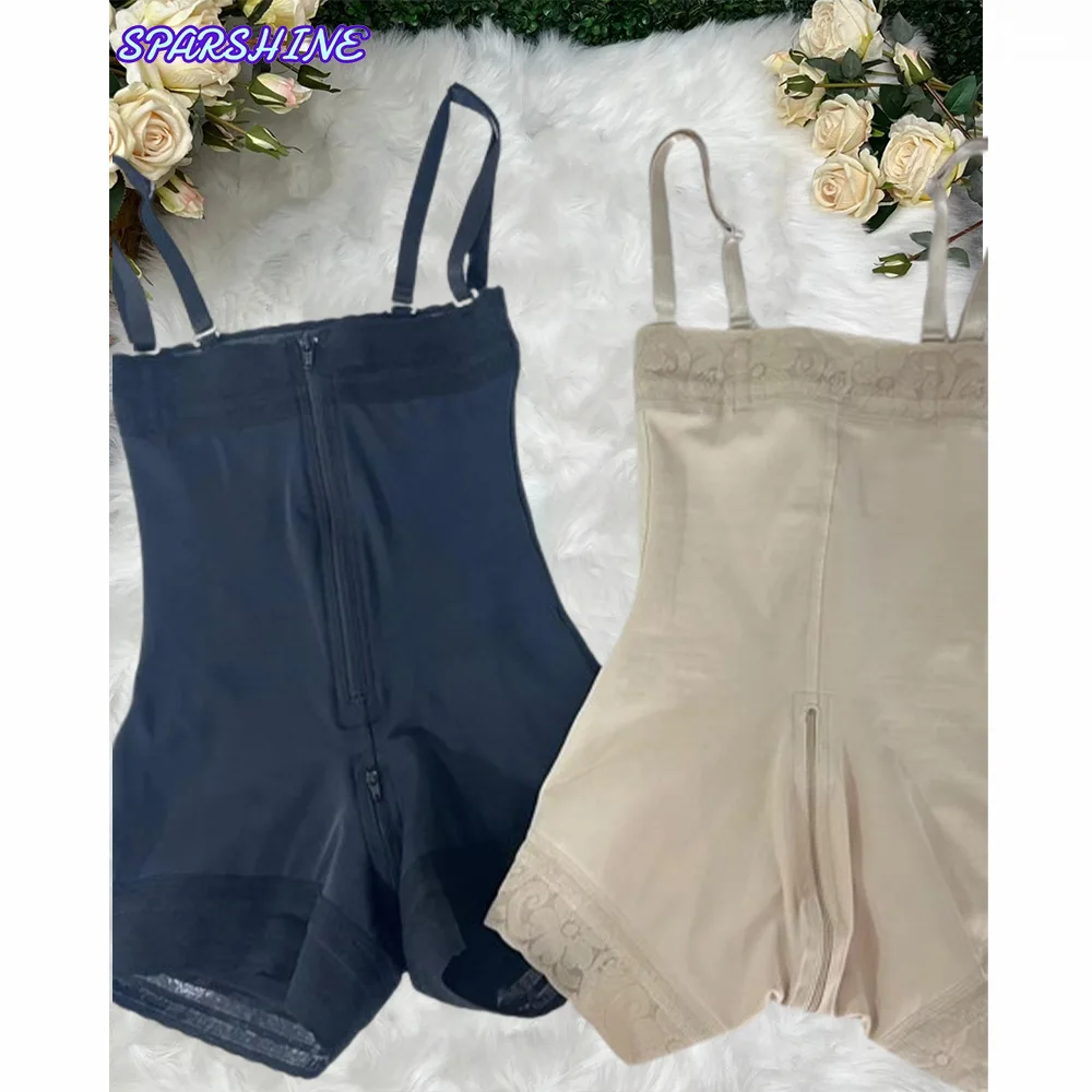 

Women Open chest zipper shapewear Removable shoulder strap body shaping shorts High waisted hip lifting underwear tummy control