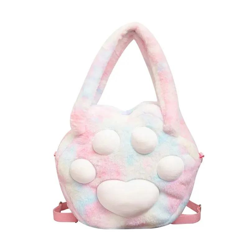 Bolsa de ombro infantil de pelúcia gato garra bolsa elegante para meninas, mochila de lazer ao ar livre, fofa, elegante, nova