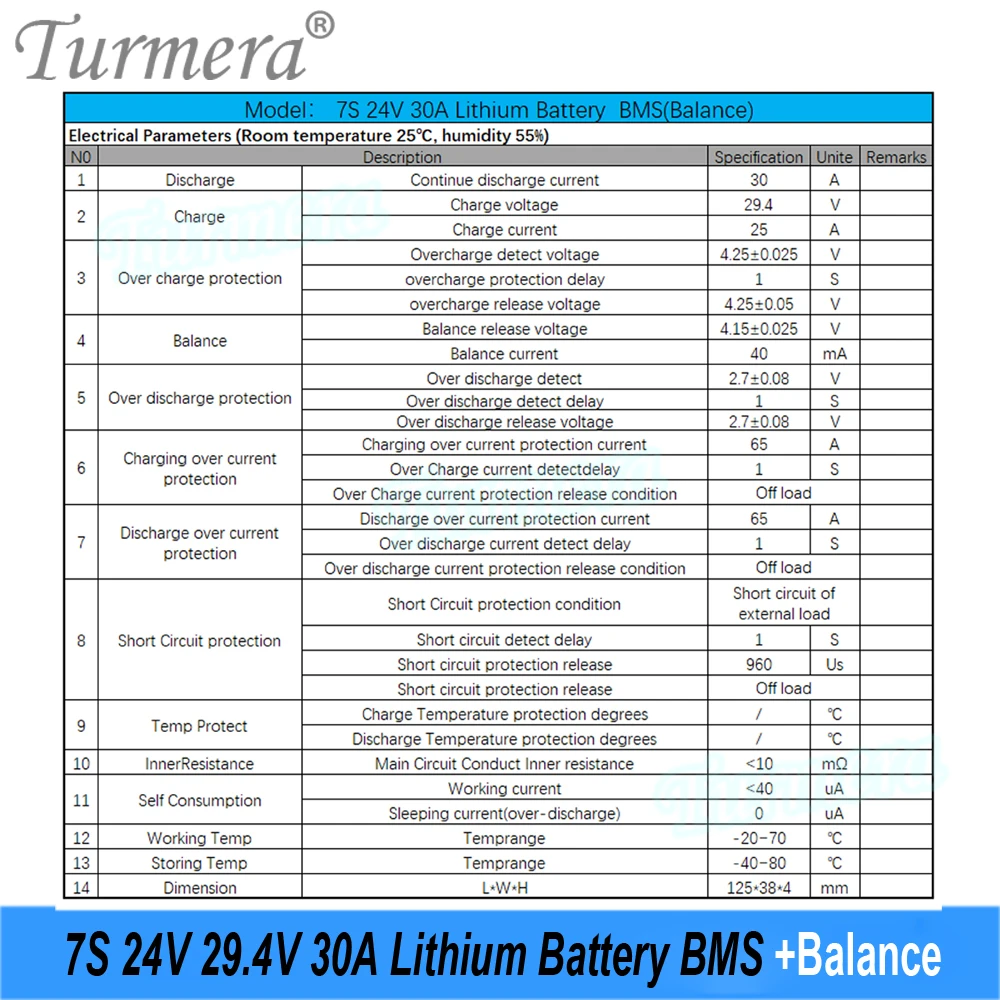 Turmera 7s 30aバランスbms 24v 29.4vリチウム電池保護ボードは、e-スクーター用の18650バッテリーホルダーを溶接できます
