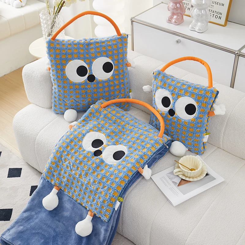 Snug 4 in 1 Throw Pillow Blanket Flannel Zipper Folding Travel Blanket Pillow