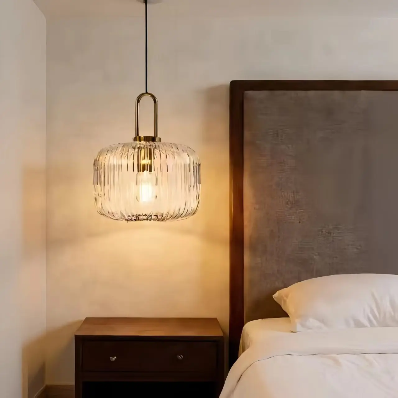 Modern Glass Pendant Light Striped Glass Single Head Chandelier Dining Room Kitchen Bedroom Bedside Living Room Home Decoration