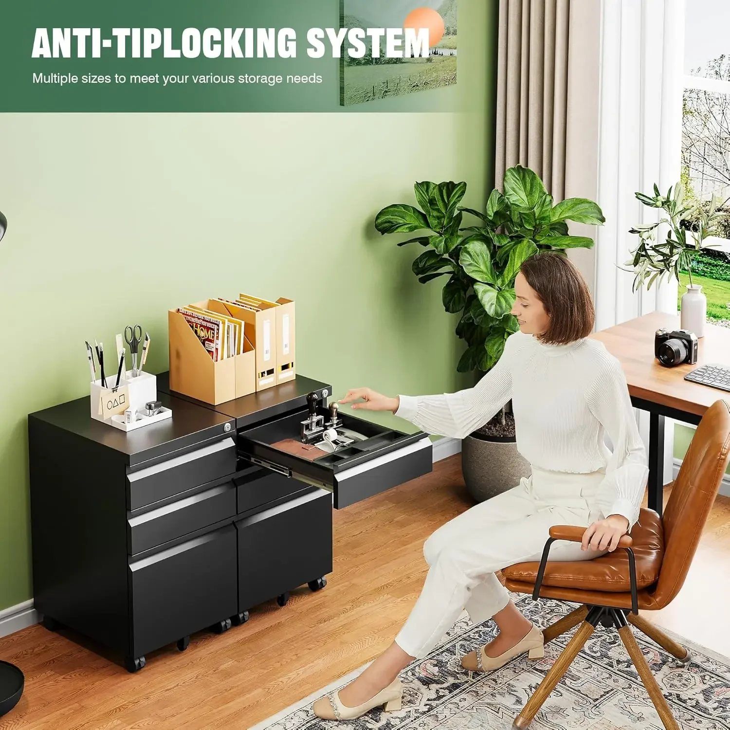 

3 Drawer Mobile File Cabinet with Lock,Under Desk Metal Filing Cabinets for Home Office Organizer Letters/Legal/A4((Fully Assemb
