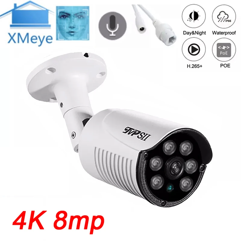 

4K 8MP 5MP Cmos 6pcs Infrared Led Waterproof Metal XMeye Auido H.265+ ONVIF Face Detection IP POE Surveillance Security cameras