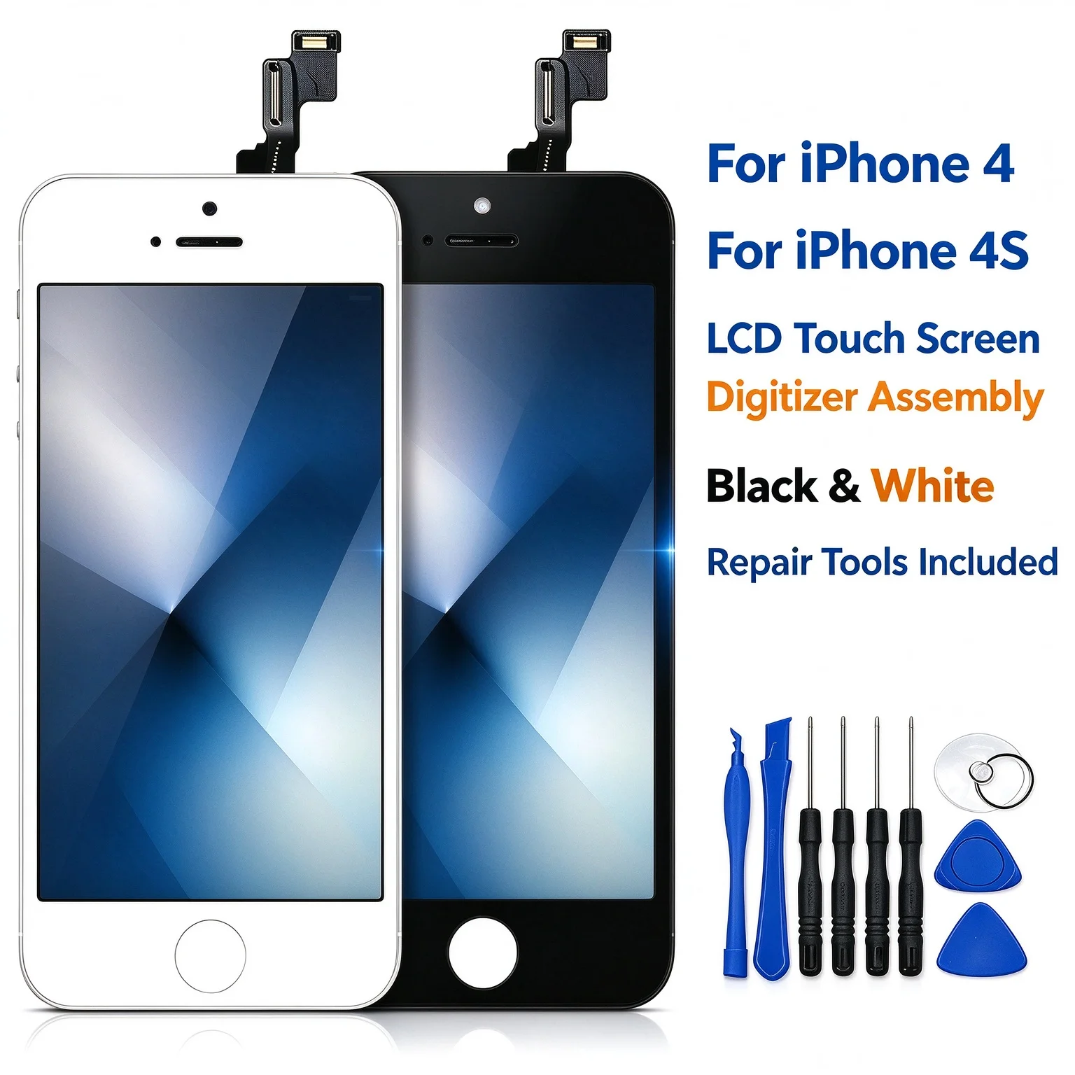 For iPhone 4 4S LCD Touch Screen Digitizer Assembly Black & White Replacement Screen Fully Tested With Complete Repair Tools
