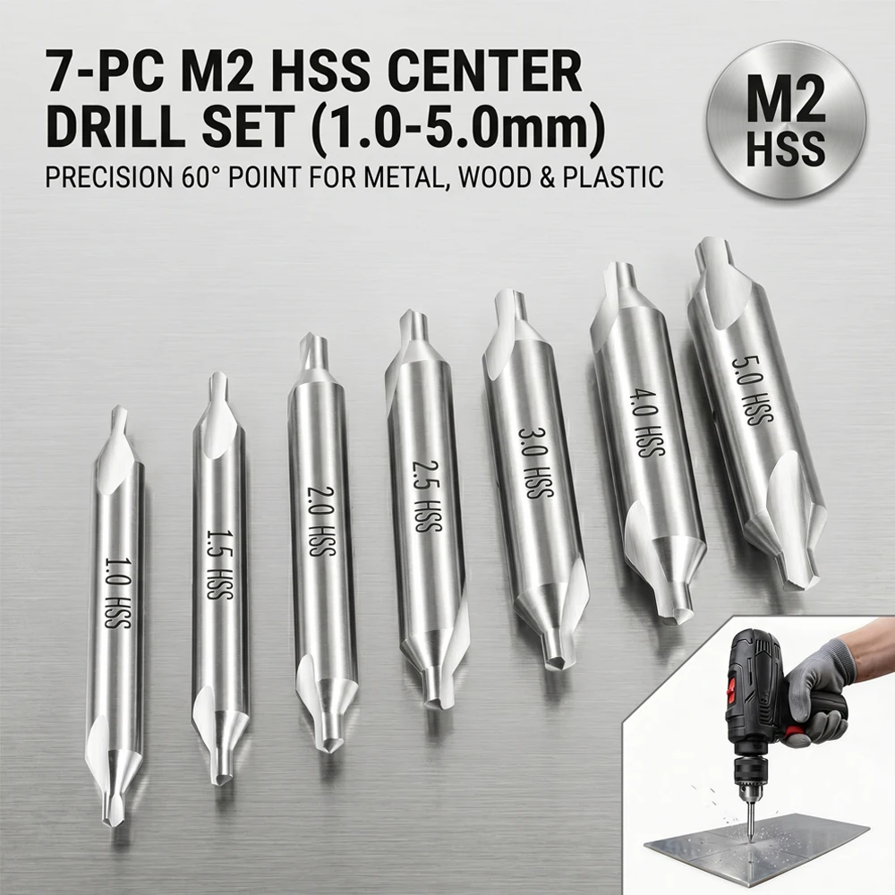 

7Pcs Center Drill Bits For Lathe M2 High Speed Steel 60 Degree Precision Countersink Bit Set For Steel Iron Metal Boring Tools