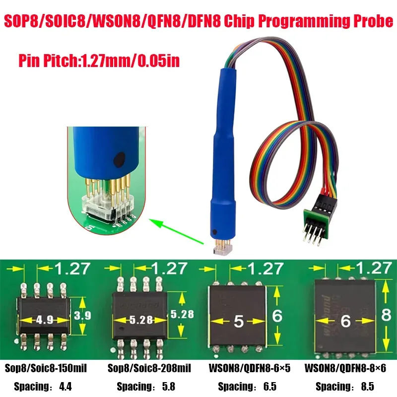 1PCS SOP8/WSON8/QDFN8 Chip Burning Probe - Spring Pin Flash/EEPROM Burner Cable & MIL Probe Line