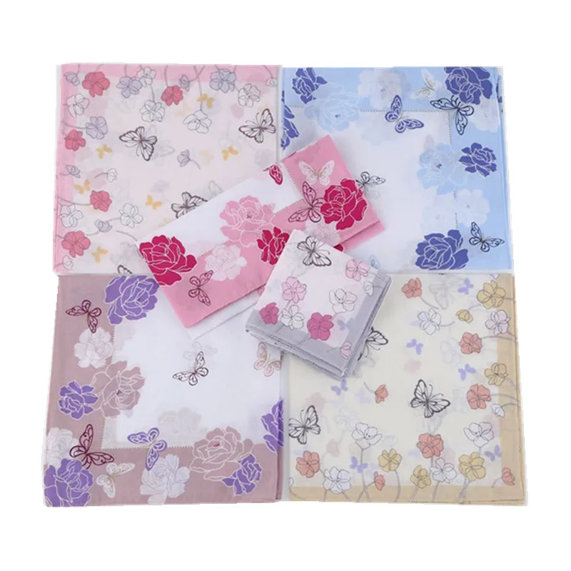 3 Stück 45 x 45 cm quadratisches Baumwoll-Taschentuch mit Schmetterlings- und Rosenblumenmuster für Damen, Damen-Handtuch, Hochzeit, Party, Geschenk, Furoshiki – Detail 9