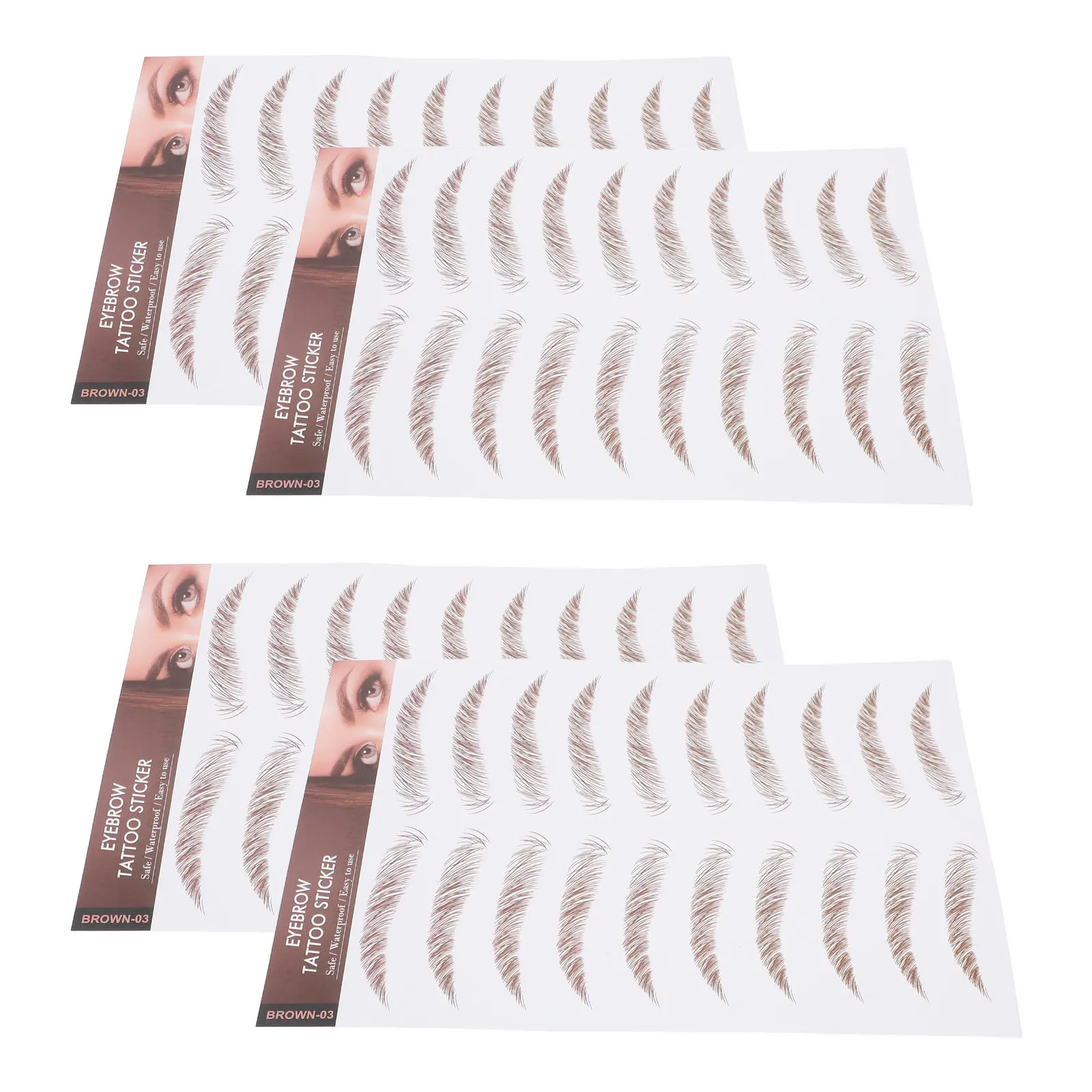 4Pcs Fake Eyebrow Stickers 6D Hair-Like Eyebrow Transfer Stickers Reusable Waterproof Perfect Fit for Arch Curved Straight Brows