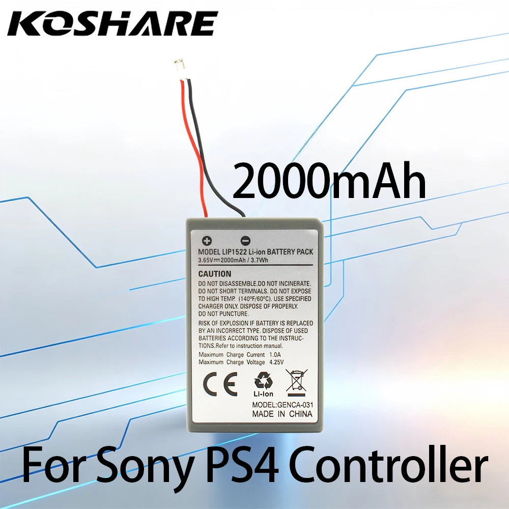 

KOSHARE 2000mAh Battery for PS4 Replacement for Sony Playstation 4 Dualshock 4 V1 V2 Controller CUH-ZCT2 CUH-ZCT2E CUH-ZCT1E