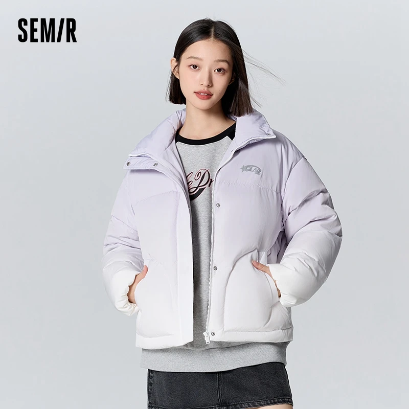 Semir Down Jacket Women Stand Collar Loose Jacket Gentle Sweet Style 2023 Winter New Gradient Bread Jacket