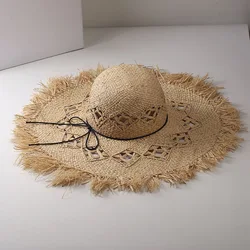 Beach hat summer hats for women 2022 Breathable hollow Hand-woven straw hat  sun protection panama hat  sun hats for women