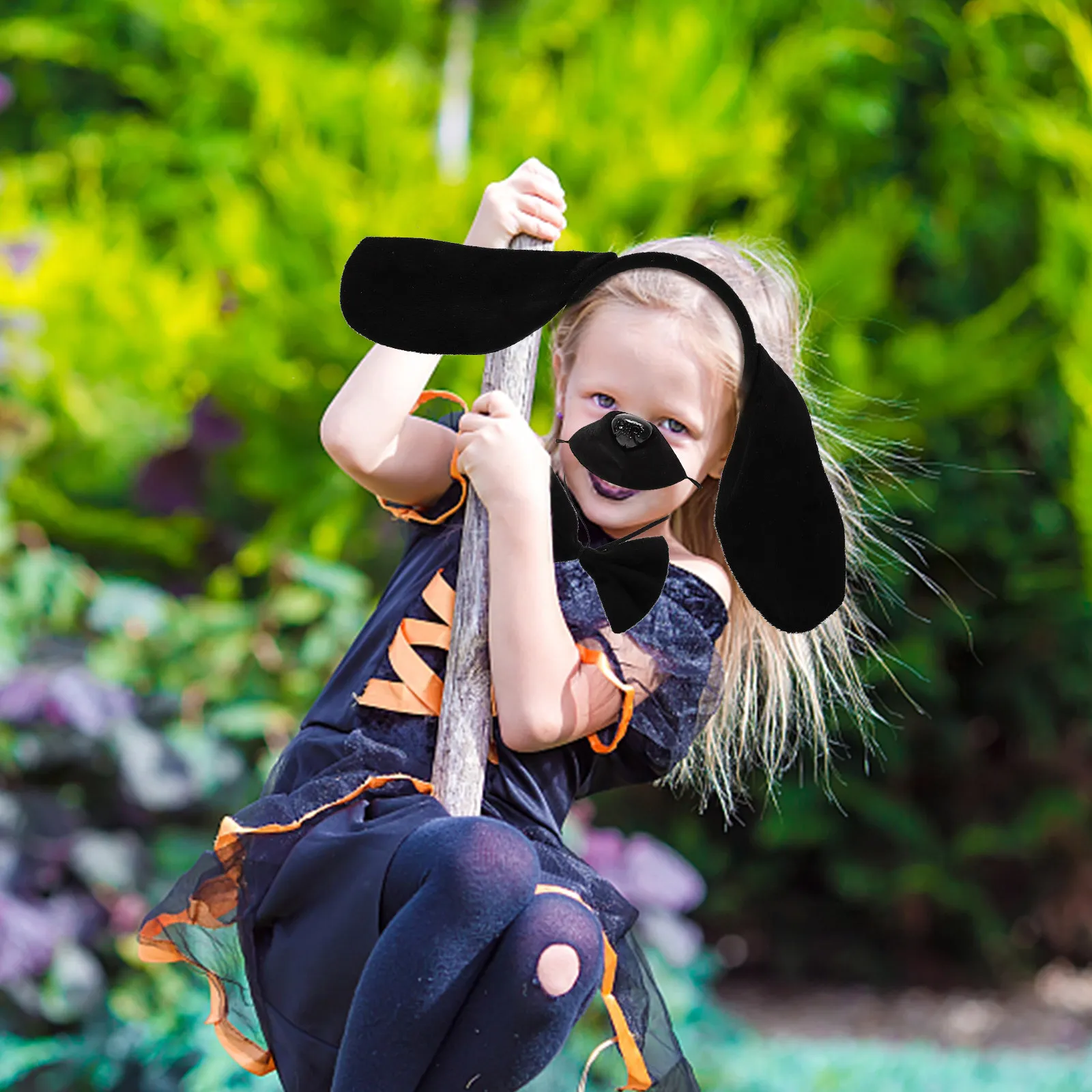 1 Set Hunde-Ohren Stirnband-Set Cosplay Schwanz Fliege Falsche Nase Tierkostüm-Zubehör für Party-Verkleidung Aufführung