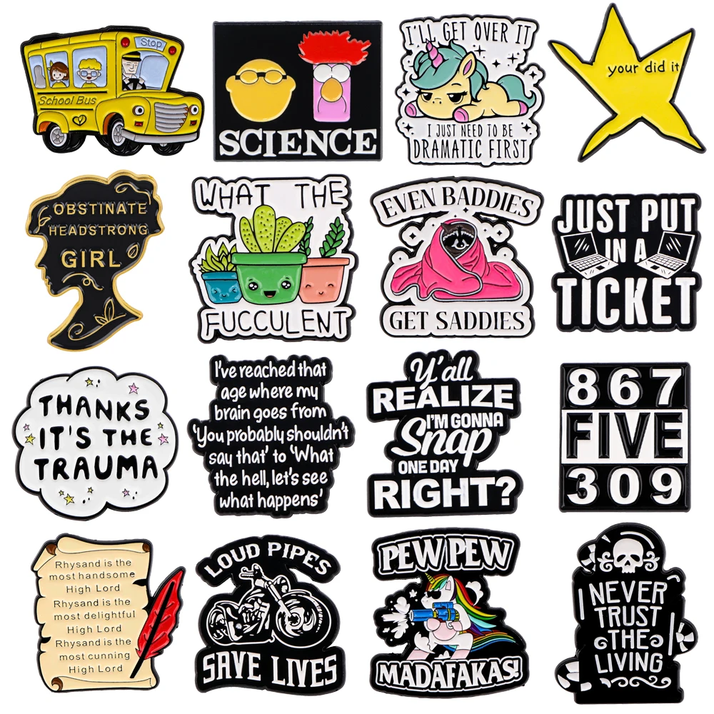 Funny Quotes Series Lapel Pins for Backpack Soft Enamel Pin Men Women\'s Brooches Cartoon Briefcase Badges Fashion Accessories