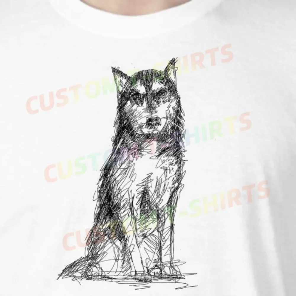 

11 108_Husky Fans' comic-style hand-drawn pattern T-shirts for both men and women in summer