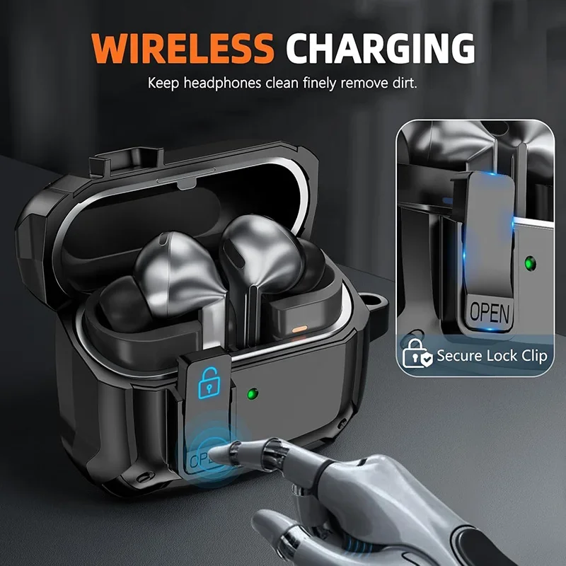 Security Lock Cover for Samsung Galaxy Buds 3 Pro Buds3 headphone Case For Samsung Buds 3 Pro Sleeve With Hook Shockproof Funda