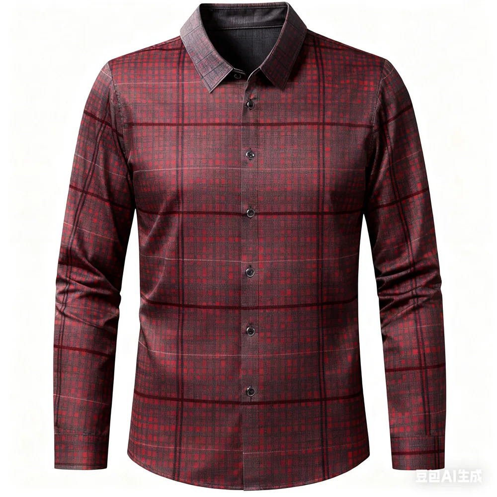 Men's Natural Square Diamond Shaped Printed Shirt Long Sleeved Lapel Shirt Men's Hawaiian Shirt Man Xmas Shirt Men's Clothing