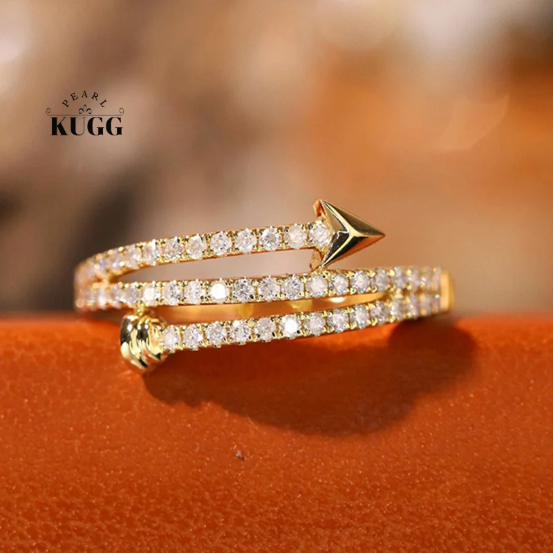 KUGG 100% 18K White or Yellow Gold Rings Romantic Cupid Arrow Design 0.32carat Real Natural Diamond Engagement Ring for Women