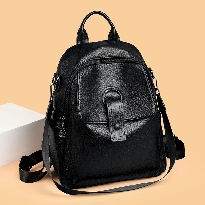 Fashion Vintage Leather Backpack Women Large Capacity School Bag with Inner Pocket Ladies Daily Commuter Leisure Travel Handbag