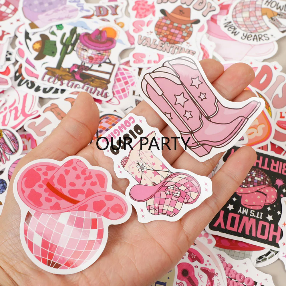 110Pcs Western Disco Cowgirl Theme Luggage Graffiti Stickers for 80s Girl Birthday Bachelorette Wedding Party Favors Decoration