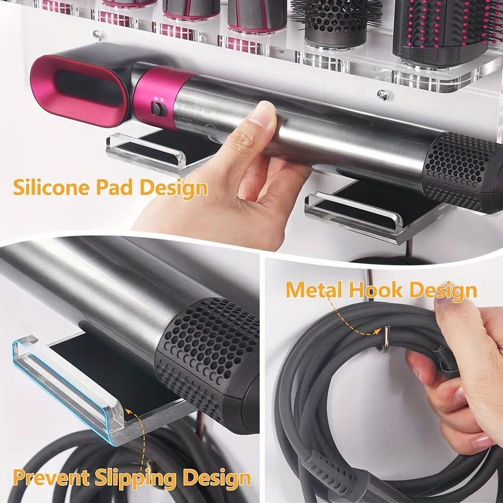 Acrylic wall mounted bracket For Dyson curling sticks, bathroom curler accessories storage rack, dressing table storage rack