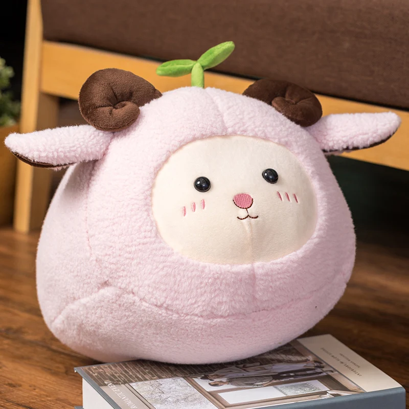 Kawaii Sheep Plush Toy para crianças, bichos de pelúcia, boneca de cordeiro macio, ovelha branca com grama, presente infantil