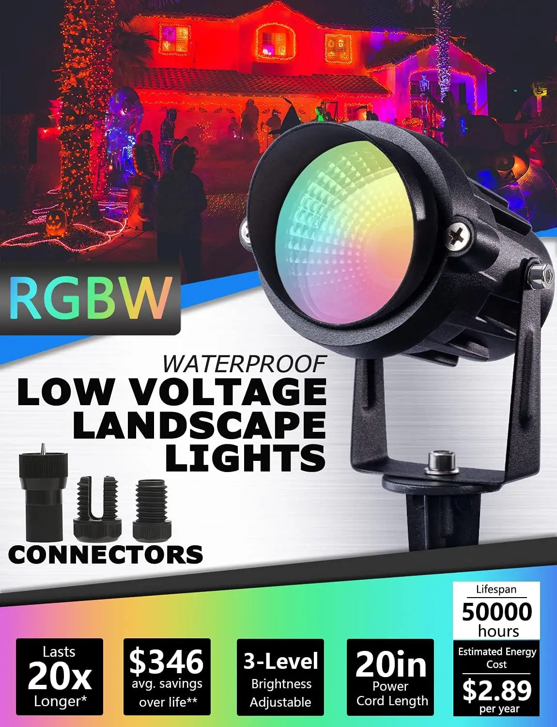 Luces de paisaje de bajo voltaje, iluminación de paisaje que cambia de color LED de 12 W con control remoto y conexión de cable