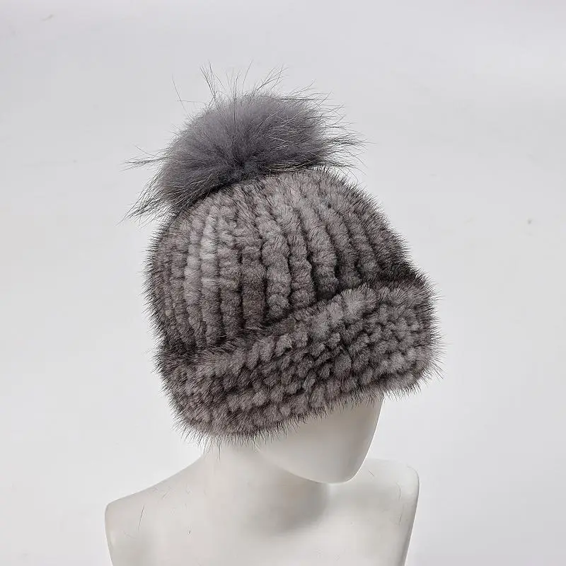 

New Women Winter Luxury Knitted Real Mink Fur Hat Natural Warm Fluffy Girls Quality Soft Beanies