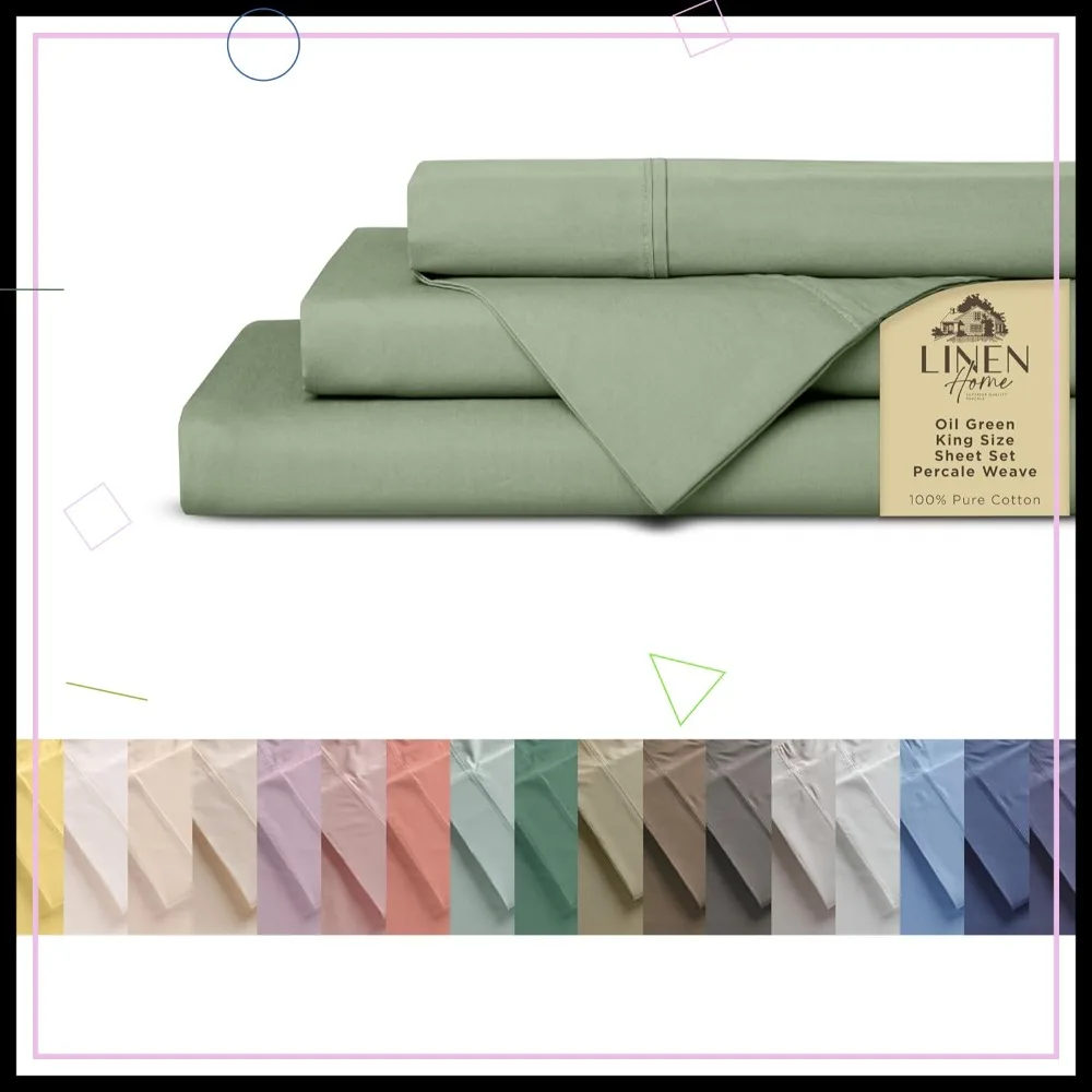 

100% Cotton Percale Sheets King Size, 4-Piece Set - Crisp, Soft & Breathable, Deep Pocket Fits 16" Mattress