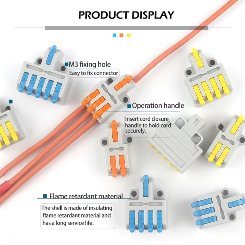 미니 1 인 다중 출력 퀵 케이블 커넥터 5/10 개, 나사 구멍이 있는 컴팩트 버트 푸시 인 스플리터 스플라이스 터미널 블록
